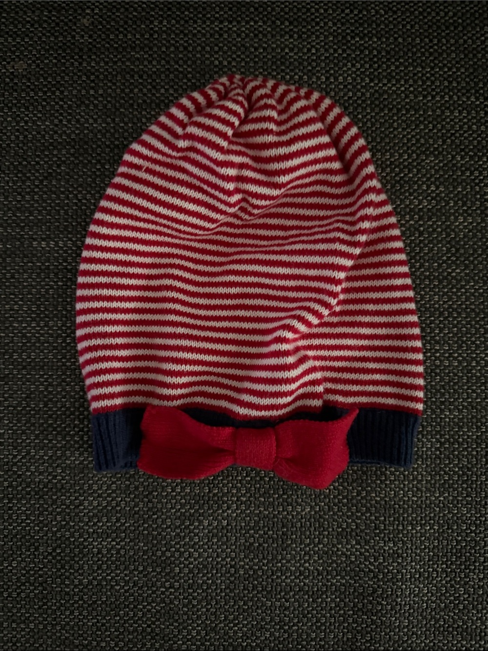 Old Navy Red & White Striped Kids Beanie with Red Bow